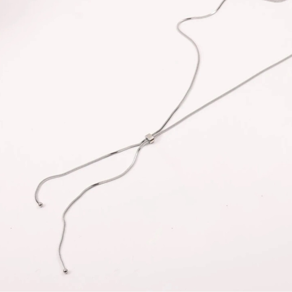 Nickel Free Long Silver Necklace Stainless Steel Pulling Type Snake Chain